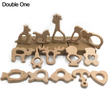 

10pcs/set Baby Teather Wooden Beech Natural Beads Toy Random Animal Teething Grasping Baby Toddler Teether for Mother Kids Gift