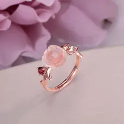 Fine Jewelry 100% Серебряные кольца для Для женщин розовый кварц натуральный драгоценный камень розы розовый романтический милые обручальное