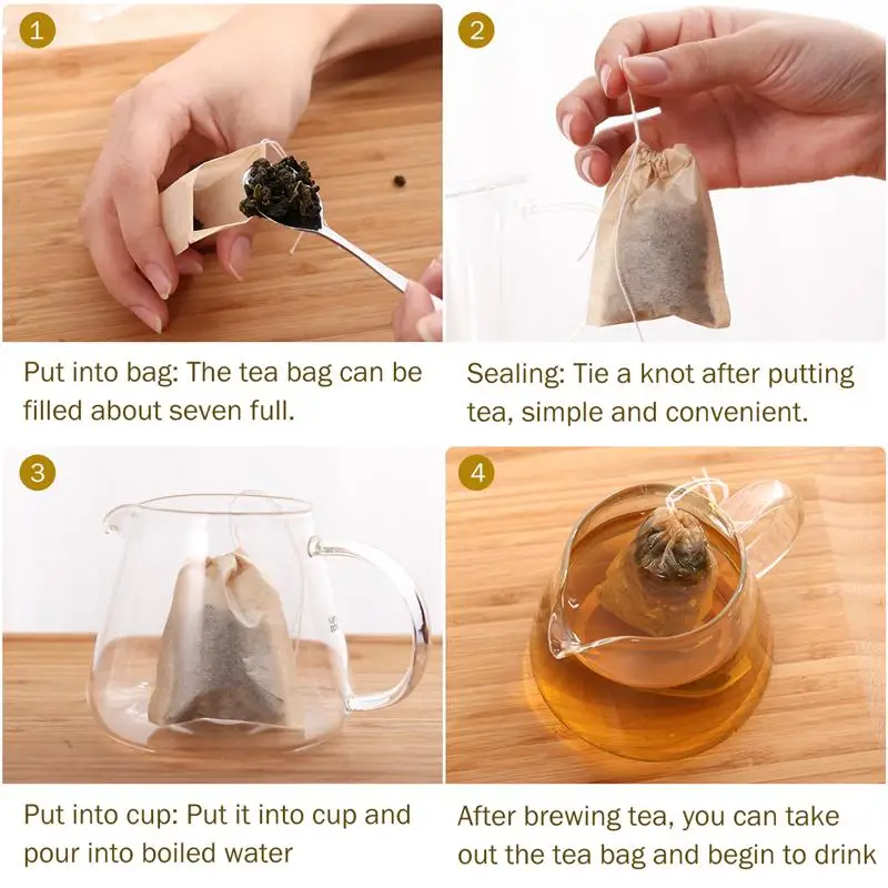 200pcs Non-Woven Fabrics Teabags Drawstring Tea Bag Filter Paper Empty Tea Pouch Bags for Loose Leaf Tea Powder Herbs Wholeasle