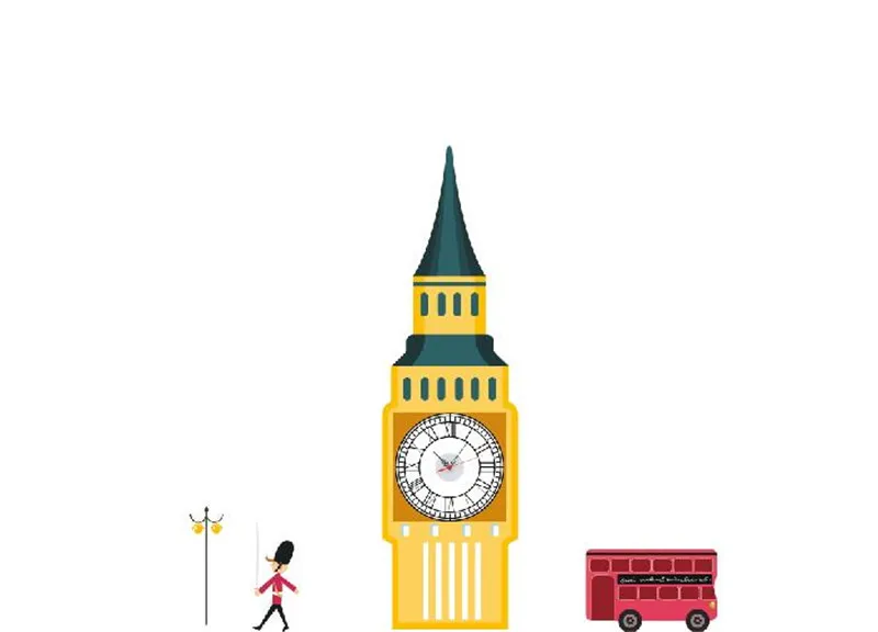 

London Clock Tower Building House 3D Wall Clock Sticker Modern Style Home Decor Creative DIY Wall Clock Sticker for Kids Room