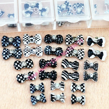 

60PCS Black And White 3D Resin Flat Back Bow Tie Rhinestone For Acrylic Nail Art Tips Cell Phone DIY Decorations