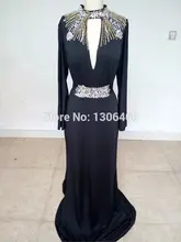 Vestidos De Formatura 2015 Real Sample Schwarz Langarm Stretch Abschlussball-partei-kleid Abendkleid Perlen Strass
