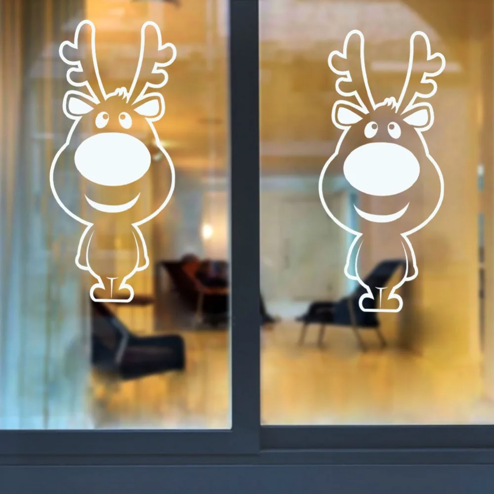 

Xmas Wall Stickers Big Nose Reindeer Shop Window Glass Decor Merry Christmas Decorations For Home Festival Vinyl Mural Decals