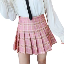 Летние модные плиссированные юбки женские трапециевидные юбки в клетку с высокой талией Harajuku школьная юбка-пачка для девочек Jupe консервативный стиль