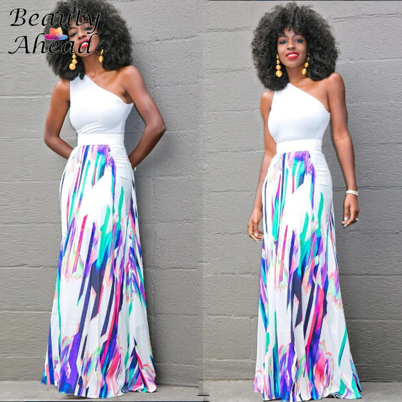 High Quality Novelty White One Shoulder Long Dress 2017 Summer Women