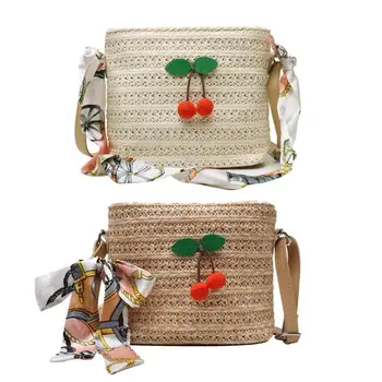

WoMen Shoulder Bag Straw Small Shoulder Handbags Women Cherry Decor Crossbody Top-handle Bags Girl Casual Wild Shoulder Bag