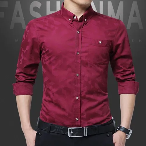 Dudalina модная повседневная мужская рубашка с длинным рукавом из хлопка Slim Fit рубашка мужские деловые костюмы мужская одежда M-5XL - Цвет: D1617red