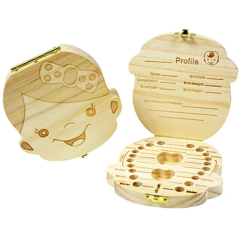 

22 Lattices Wooden Baby Tooth Box Organizer Milk Tooth Storage Box for Boy / Girl Save Teeth Umbilical Cord Lanugo