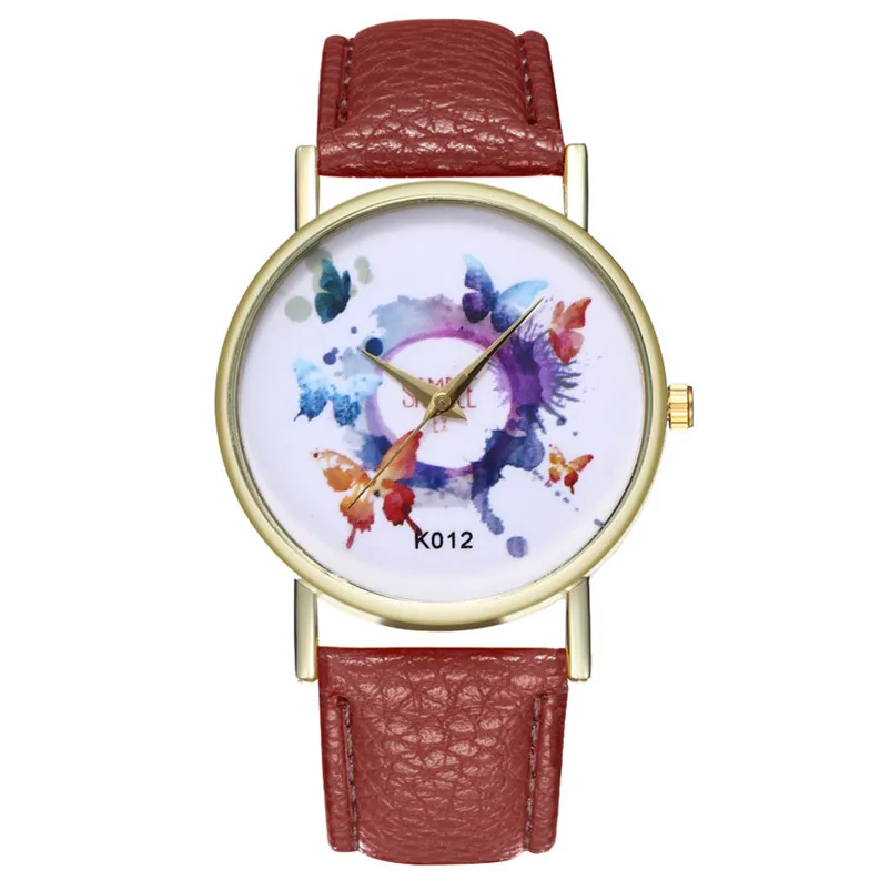 New Fashion Quartz Watch Women casual watches Butterfly Leather Band Analog Quartz Round Wrist Watch clock Montre femme 3M28#N (15)