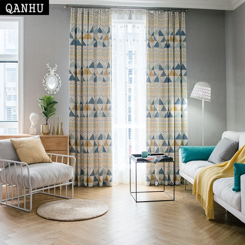 

QANHU2018 new arrival Comfortable Curtain Colorful Cube Curtains for Bedroom Living Room Home spring summer Blackout 60%QH-14