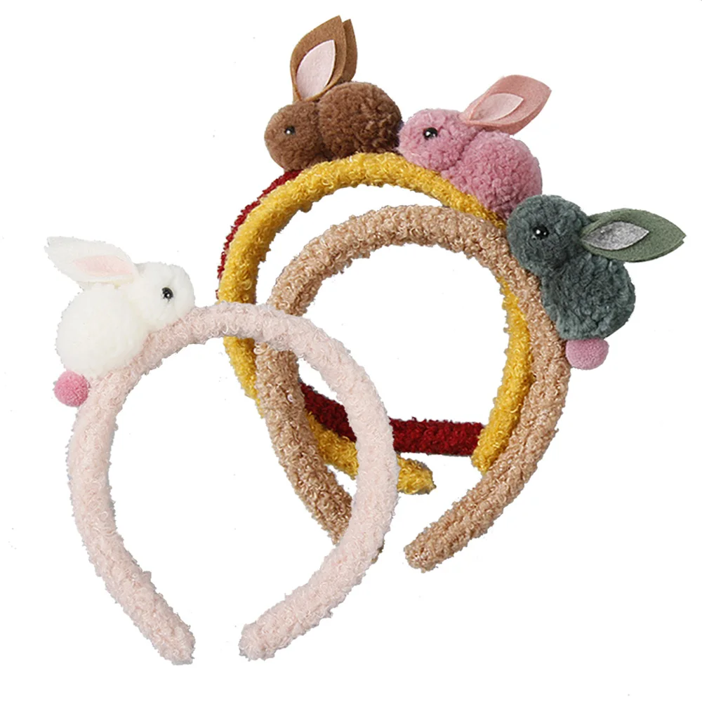 

Cute Girls' Fluffy Pom Pom Pompoms Bunny Hairband White Plush and Stuffed Rabbit Designs Hairband Hair Accessories HB027