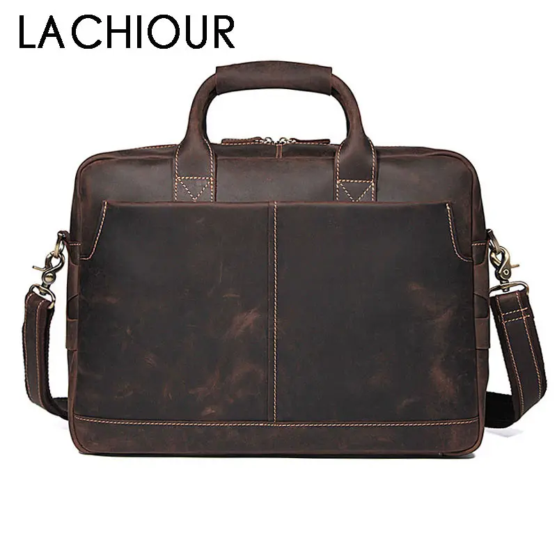 

LACHIOUR Crazy Horse Leather Man Bag Handbag Men's Bags New men Messenger Bags Casual Male Shoulder Laptop Briefcase