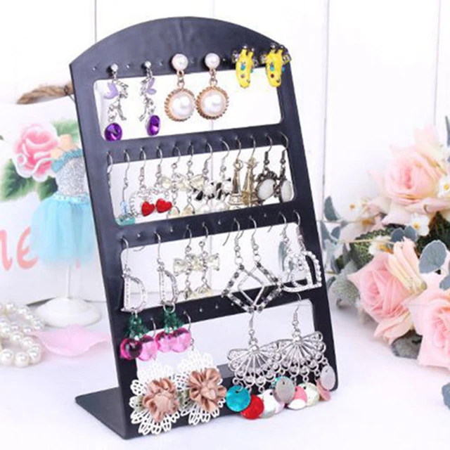 48 Holes Jewelry Organizer Stand Black Plastic Earring Holder 48 Holes Jewelry Organizer Stand Black Plastic Earring Holder Pesentoir Fashion Earrings Display Rack Etagere 2018