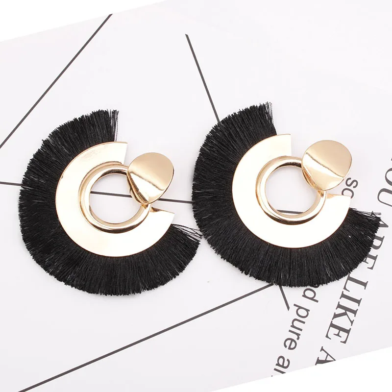 

Boho Exaggerated Big Tassel Earrings for Women Gold Geometric Semicircle Fringed Drop Earrings Brand Earings Fashioin Jewelry