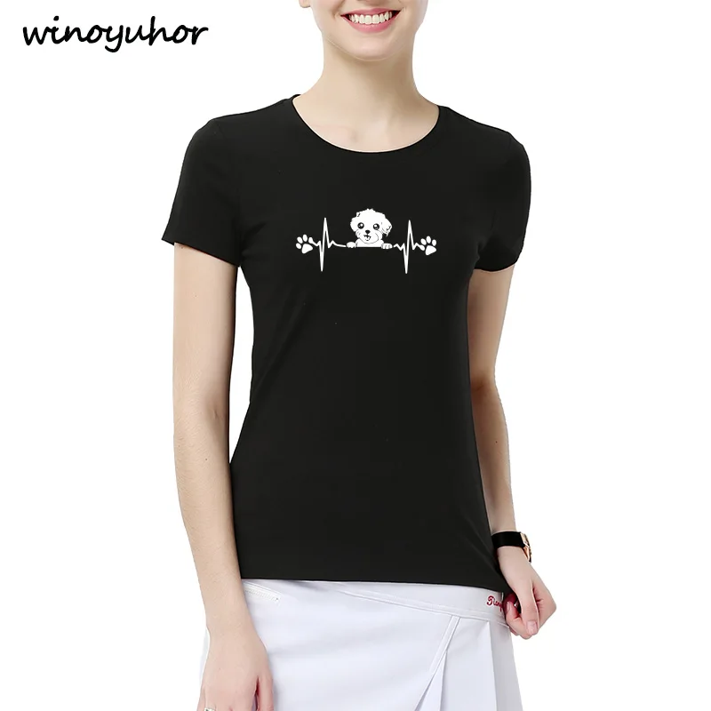

Cute Maltese Dog Print Women Short Sleeve T Shirt Summer Breathable Casual Tshirt For Girls Ladies Fashion Heartbeat Tops Tee