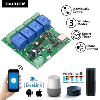 

Easy Micro Wifi Intelligent Switch Point Auto-lock Interlock Remote Control 4-way Relay Module ST-DC4