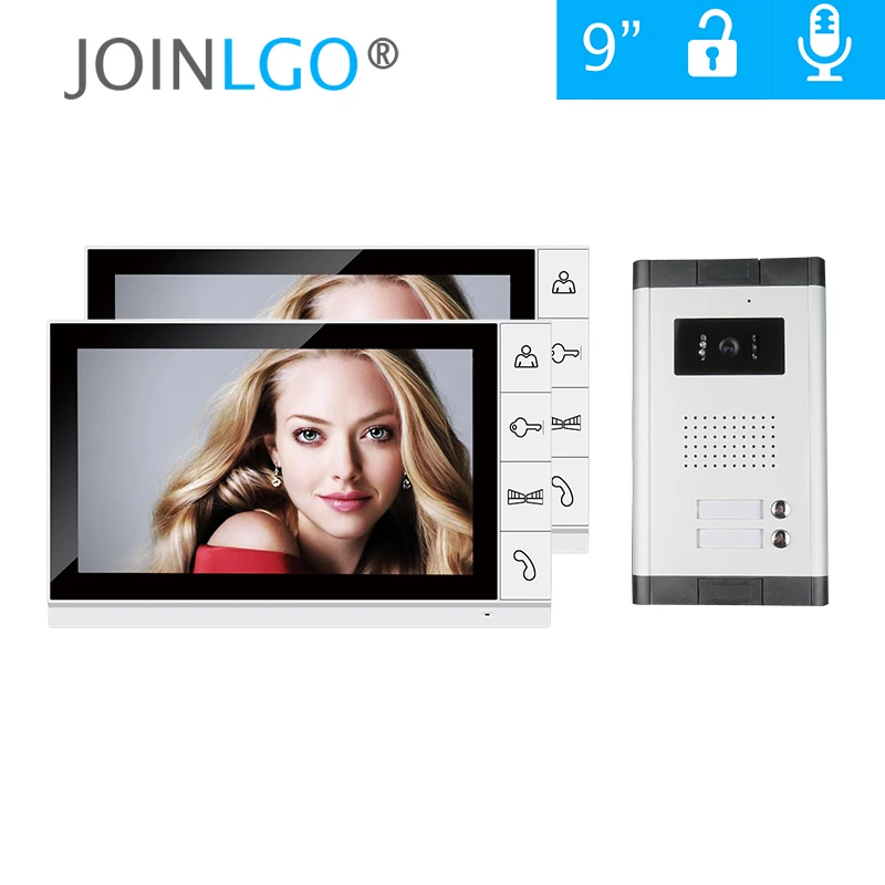 New Apartment 9\ Color Screen Video Intercom Door Phone System 2 Monitors + 1 Doorbell Camera for 2 house Family FREE SHIPPING