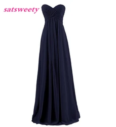Satsweety Custom Color New Arrival Styles Long Chiffon A Line Pleated Bridesmaid Dress 2021 Wedding Party Prom Dress