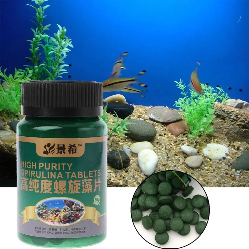 50 г высокой чистоты Спирулина таблетки рыба креветка, еда для аквариума аквариум для рыб таблетки водорослей поставки