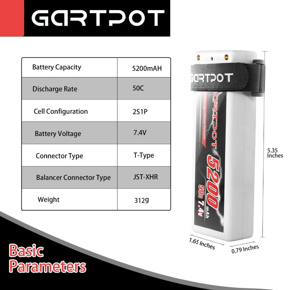 Фото Аккумулятор для радиоуправляемого автомобиля GARTPOT 5200 Lipo 2S 50C литий полимерный Аккумулятор для радиоуправляемого автомобиля GARTPOT 5200 Lipo 2S 50C литий полимерный