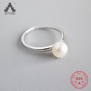 

S925 sterling silver fashion simple single natural freshwater pearl opening ring