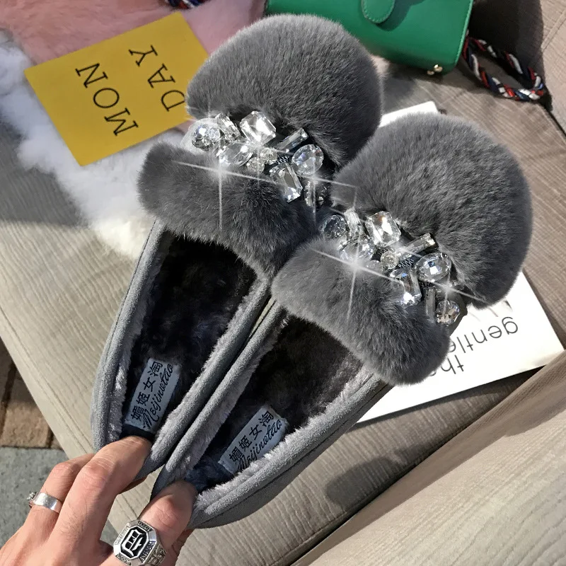 

Winter Shoes For Women Ankle Boots Plus Size Casual Warm shoes Fashion Rhinestone Fur Flats Female Ladies Moccasins Footwear