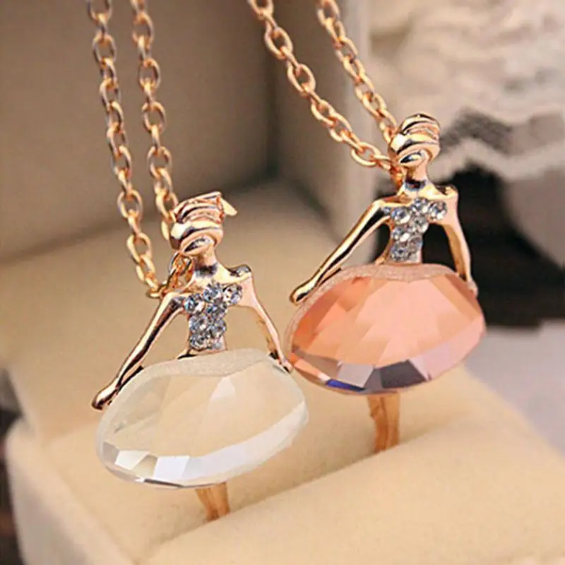 

Fashion 1pc Delicate Korean Dancing Ballet Girl Long Sweater Chain Necklaces alloy Crystal Pendant Necklace Clavicle Women