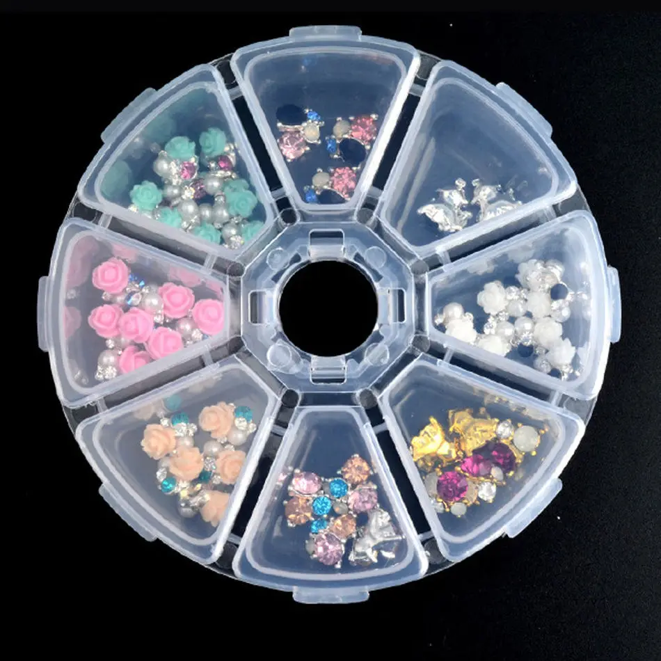 

1Pc Transparent Round 8 Cells Nail Art Tips Decoration Jewelry Display Empty Storage Box Case Organizer Beads Round Tool Fashion