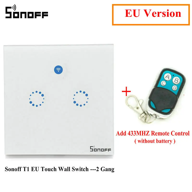 Sonoff T1 умный переключатель EU/UK WiFi RF/APP/Touch управление настенный светильник переключатель 1/2/3 банды настенный сенсорный светильник переключатель умный дом - Цвет: EU 2gang with remote