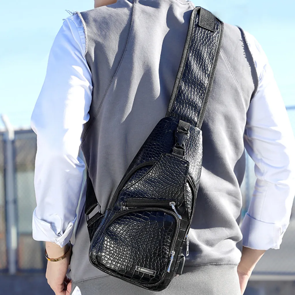 

xiniu Men's Diagonal Alligator Shoulder Messenger Bag Male High Quality Crocodile Pattern Sport Chest Bag Outdoor Travel Package