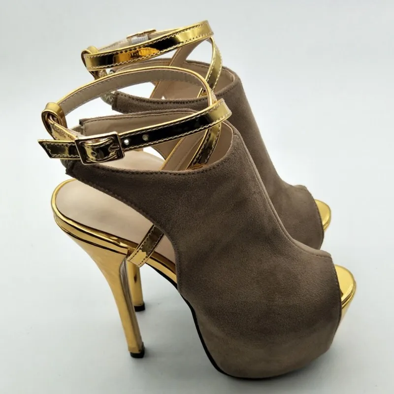 ; Красивая пикантная обувь из коричневой кашемировой кожи; золотистые Босоножки с открытым носком на высоком каблуке 14 см; женские босоножки Размер: 34-45 - Цвет: Коричневый