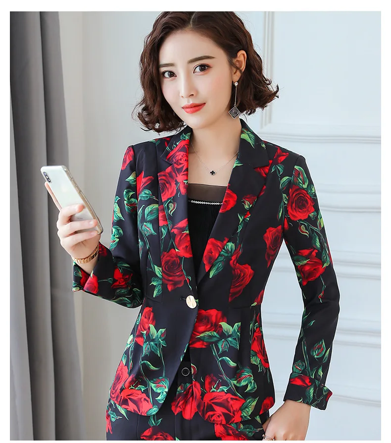 IZICFLY стиль весна формальный негабаритный офисный черный цветочный корейский Veste Блейзер Femme женская одежда деловые брючные костюмы для работы