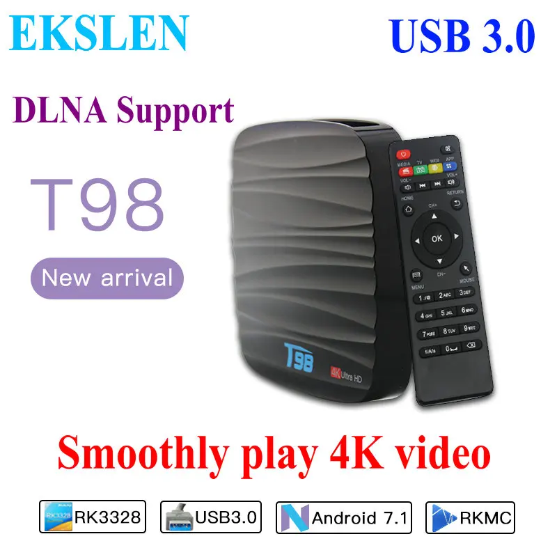 ТВ приставка EKSLEN T98 на Android 7 1 Мини с процессором Amlogic S905X + 8 Гб 2 16 поддержка DLNA 4 ГГц