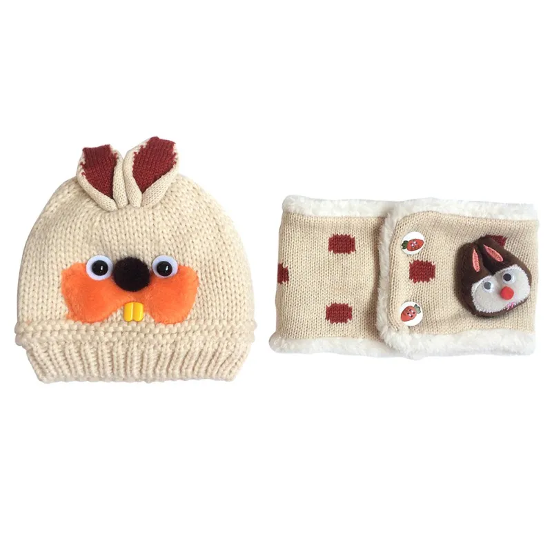 Kids Hat For Girls Boys Winter Warm Baby Accessories Set Cartoon Beanie Caps+Scarfs Baby Cap Suits - Цвет: Хаки