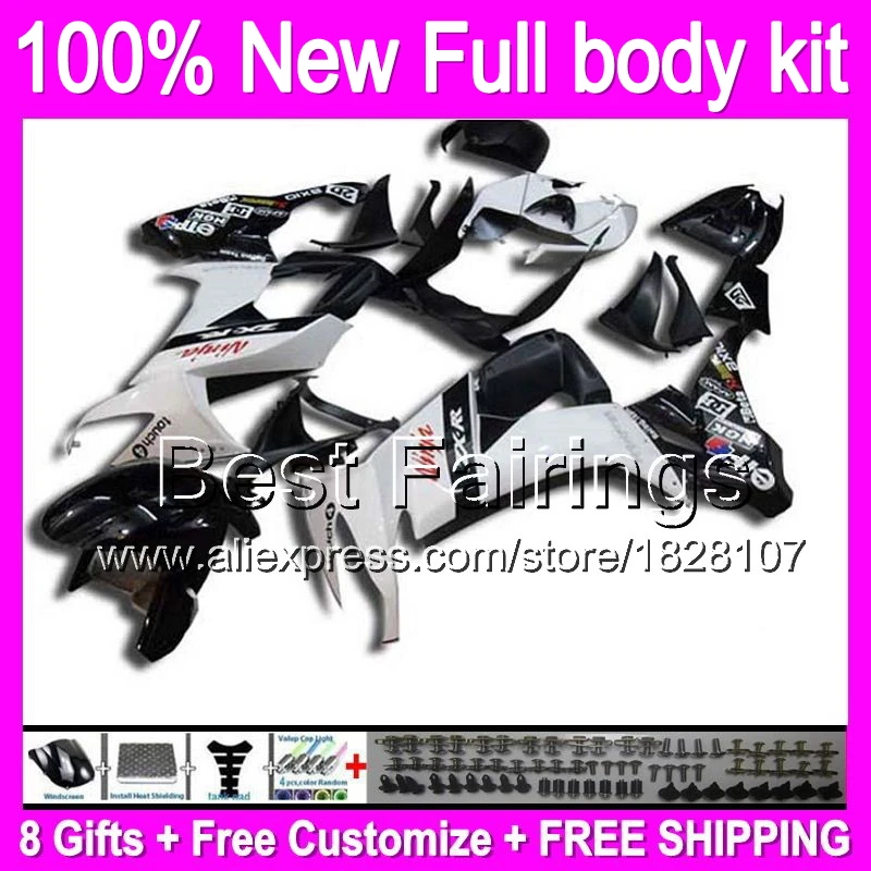 

Fairing For KAWASAKI white black NINJA ZX-10R 08-10 08 09 10 6B33 ZX10R glossy white ZX 10R 2008 2009 2010 custom +decal
