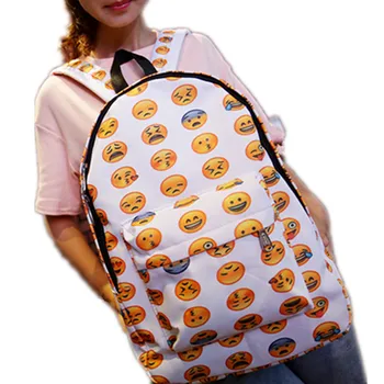 

Cartoon Funny expression Warm man School bag QQ Smiley face pattern canvas Child kid backpack Plush winter warm Knitting Beanies