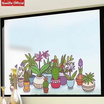 

Custom size plant potted pattern electrostatic frosted glass film living room bedroom bathroom kids room opaque PVC window film