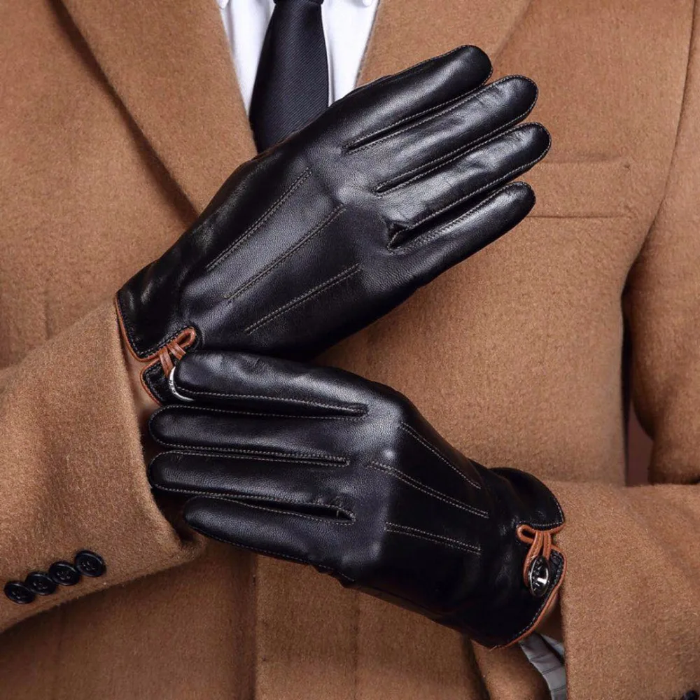 NEW ARRIVAL High Quanlty Lambskin Leather Gloves Mens with knit on cuff