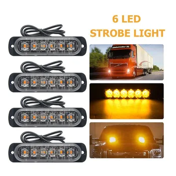 

36W 4 LED Strobe Light Slim Motorcycle Truck Car Led Work Light 12-24V 6 Led Warning Driving Yellow Light Safety Lamp 4Pieces