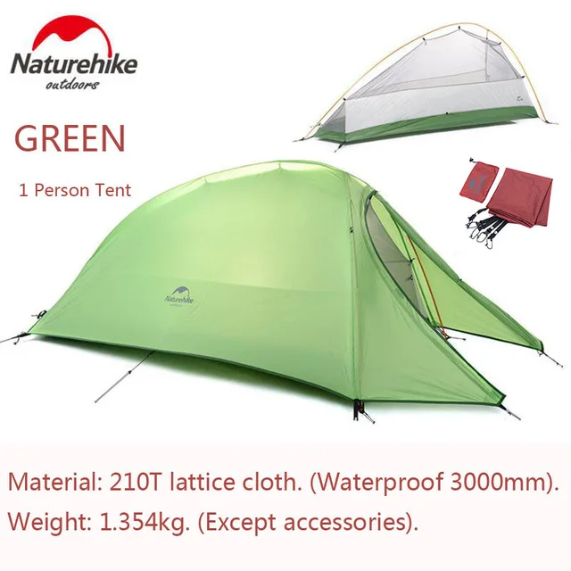 Naturehike CloudUp серии Сверхлегкий альпинистский тент водонепроницаемый 20D/210T ткань палатки для 1 человека с наземным ковриком - Цвет: green 210T