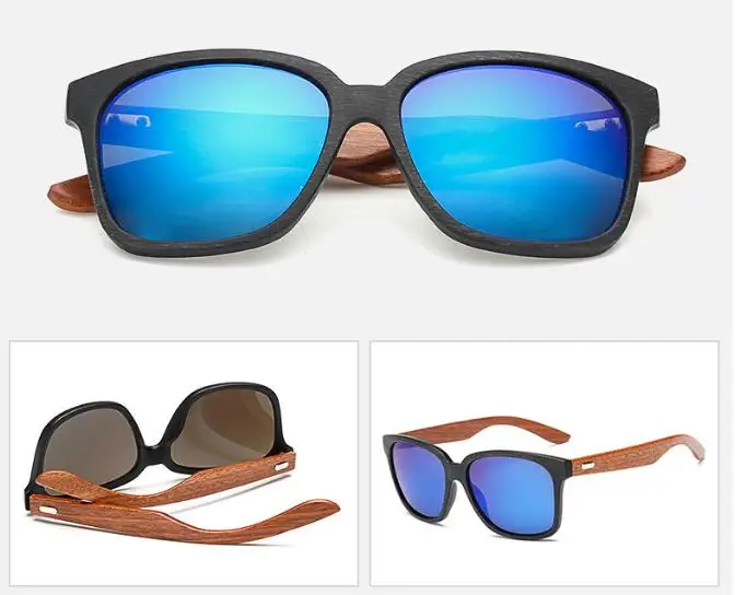 BerWer мужские деревянные очки Для женщин UV400 солнцезащиные очки оригинальные бамбуковые солнцезащитные очки мужские - Цвет линз: blue lense