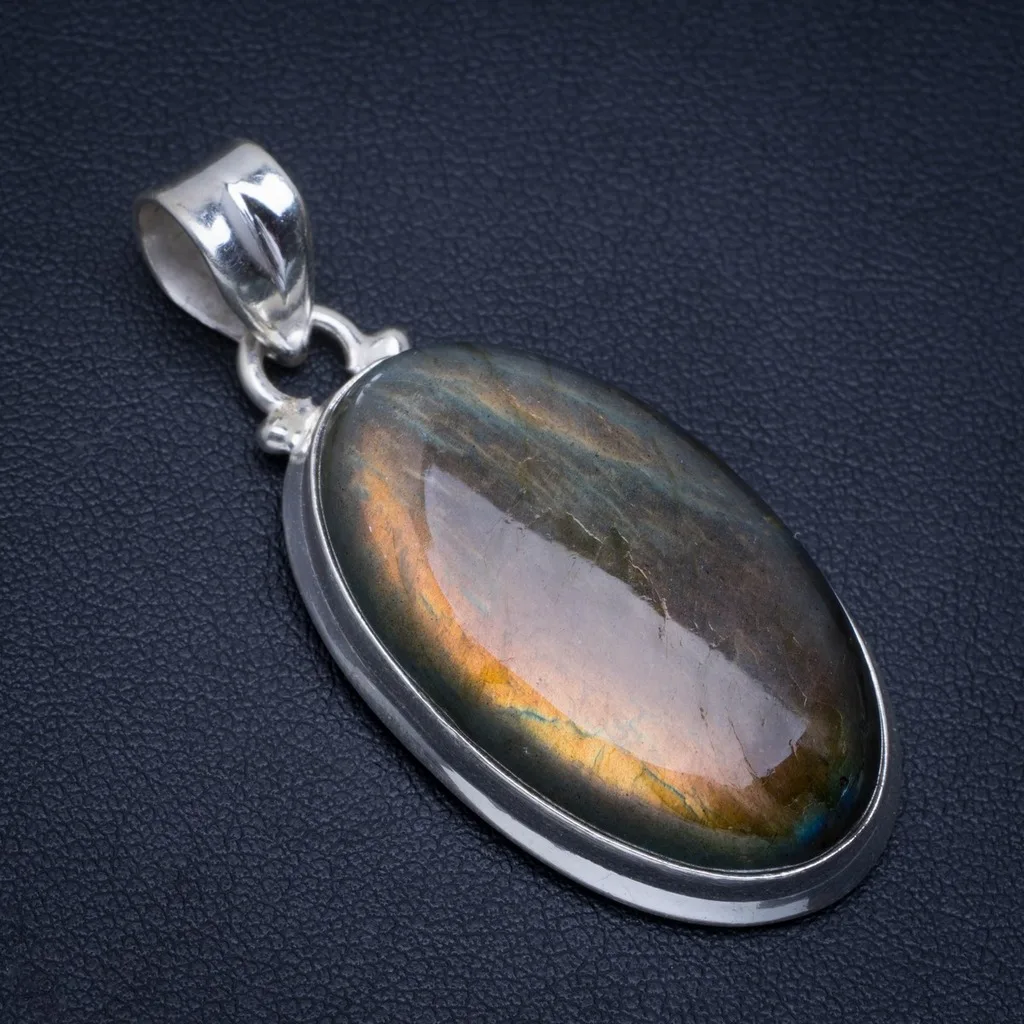 

Natural Blue Fire Labradorite Handmade Unique 925 Sterling Silver Pendant 2" A4518