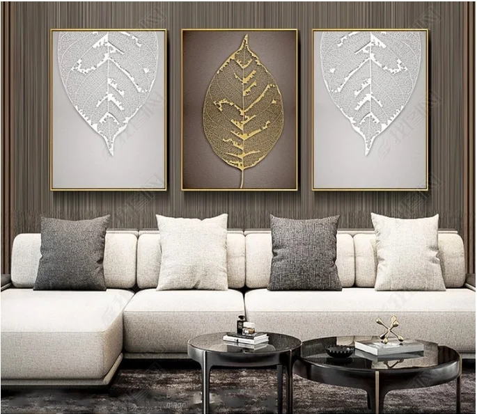 3 шт. абстрактное растение Золотой Листья декоративные картины Модульная картина настенная живопись холст для гостиной без рамки