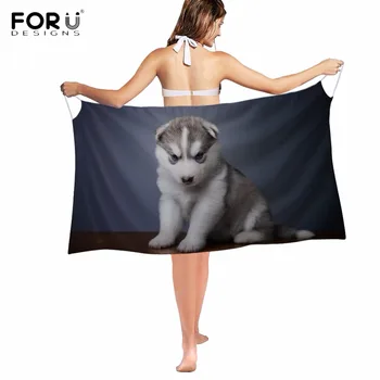 

FORUDESIGNS Funny 3D Husky Dog/Puppy Printing Woman Beach Scarf Casual Sun Protection Beach Dress Sexy Bikini Swimwear for Girls