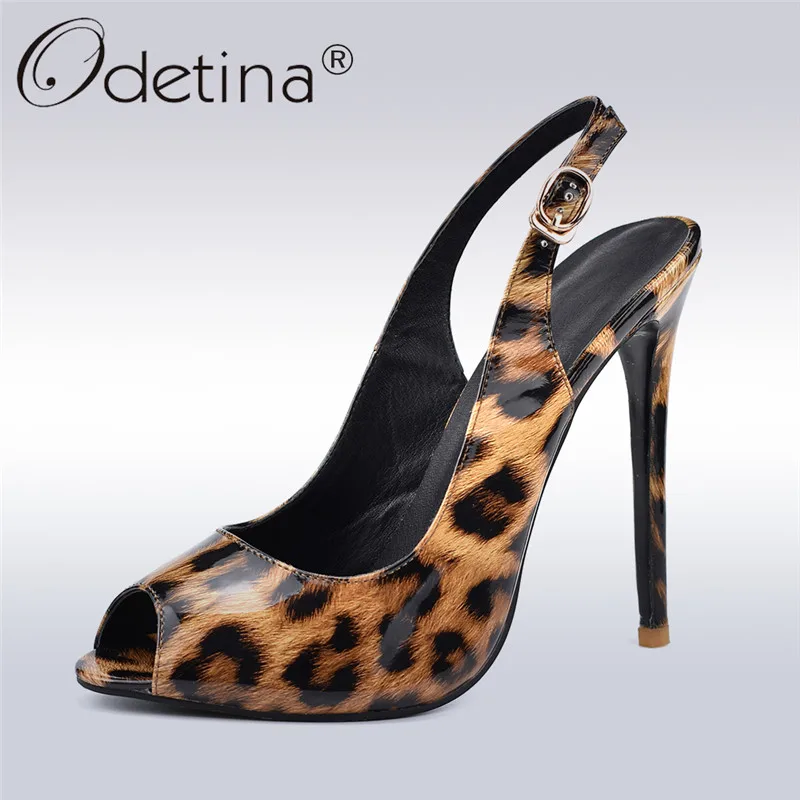 Chaussures Peep Cm Stiletto Partie Léopard D'été Talons Extreme Sangle Nouvelle Sexy Toe Haute Boucle 12 Dame Slingback Femmes Pompes Odetina AHwFn