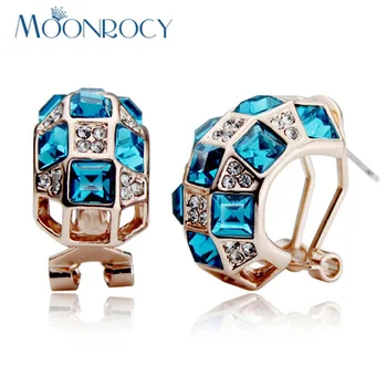 

MOONROCY Free Shipping Austrian Crystal Earring Fashion Jewelry red green purple pink blue Rose gold Color for women Gift