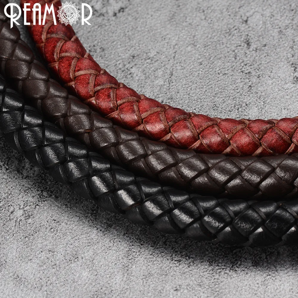 

REAMOR 8mm Round Genuine Braided Leather Cords String Rope For Jewelry Making DIY Bracelet Necklace Craft Jewelry Accessories