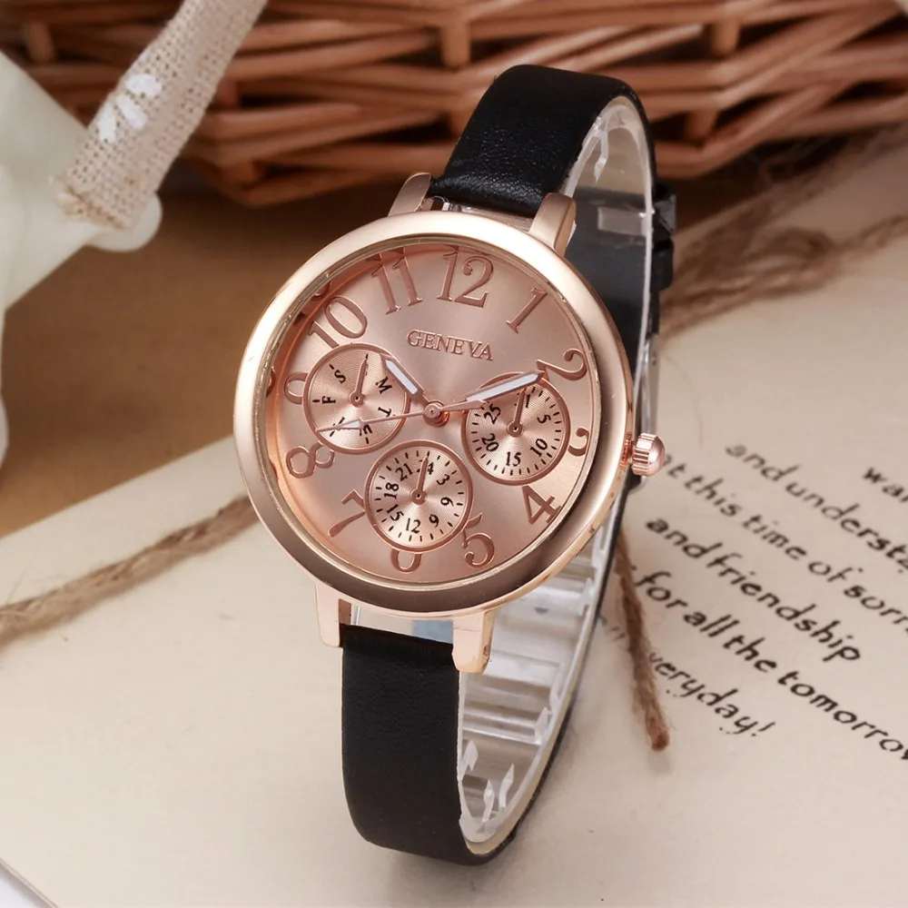 

Wholesale Thin Lather Rose Gold Watches Fashion Geneva Lady Luxury Casual Watch Cute Leather Women Dress Wrist Watch