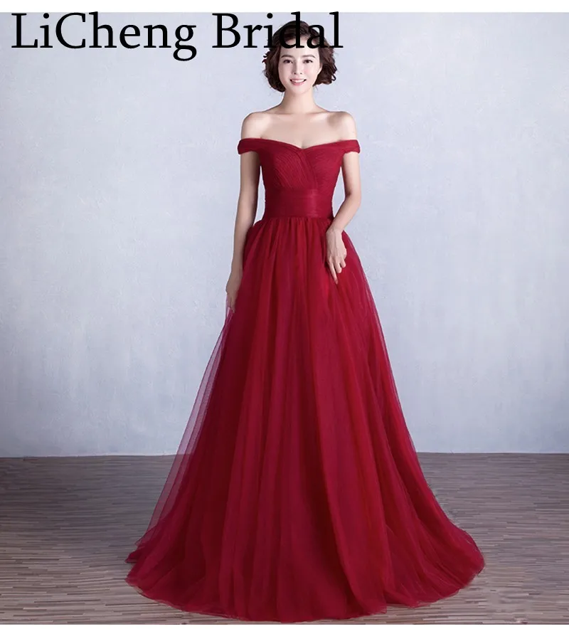 Real Picture Instock Wine Red Long Wedding Dress Off The Shoulder