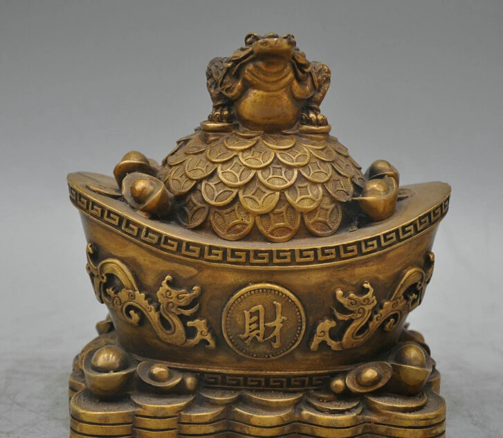 

shitou 001516 6 Bronze Be as Lucky as Desired Golden Toad Ingot Sculpture Statue